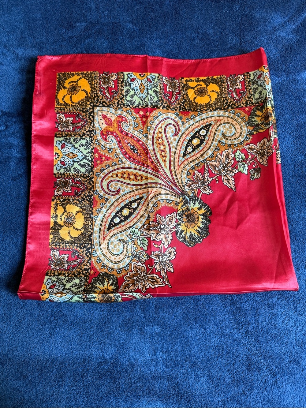 Silk Paisley-Print Pink Trim Scarf